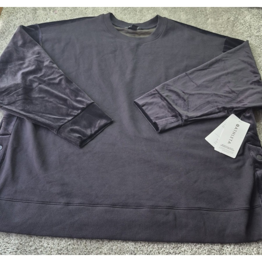 NWT Athleta Retroplush‎ Velvet Crewneck Sweatshirt Black Womens 2X Stretchy Soft